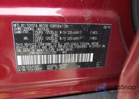 2019 Toyota Rav4 Xle from USA, damaged, VIN JTMP1RFV1KD021339